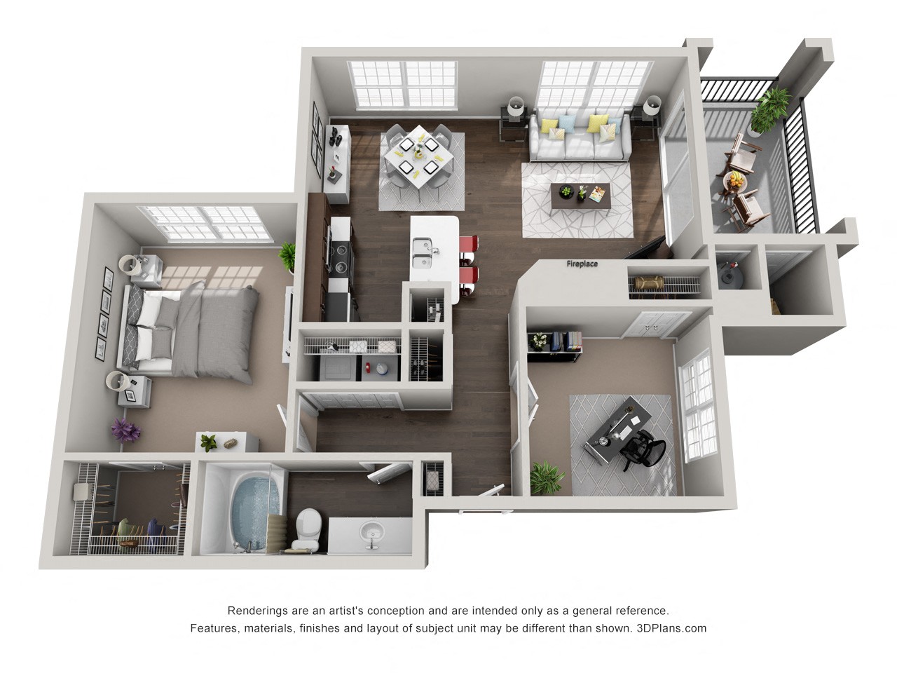 Floor plan for 2 beds, 1 bath, 912 sqft